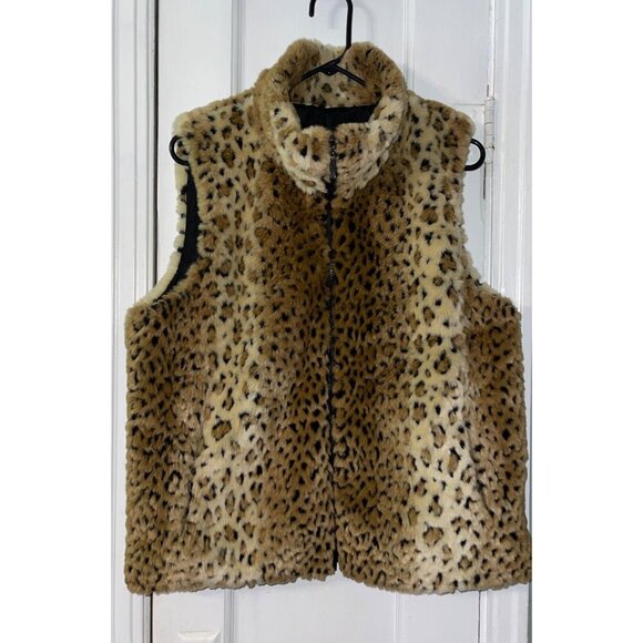 EUC Gallery Women's Faux Fur Zip Closure Reversible Vest Size Large - Picture 2 of 12